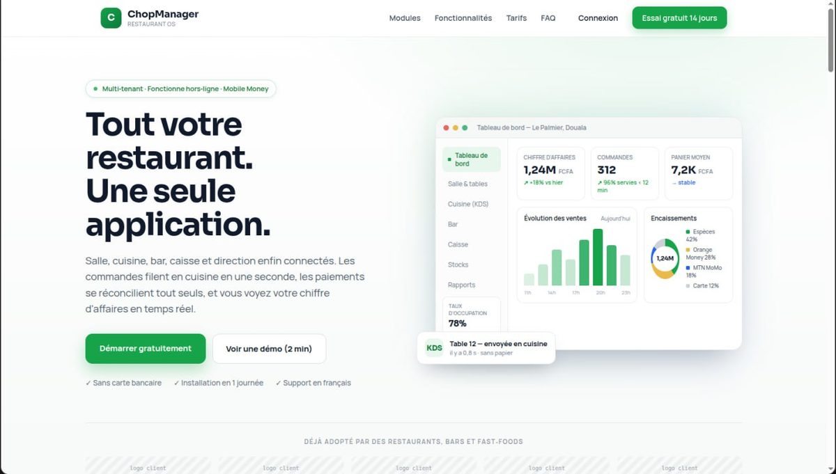 ChopManager - Restaurant OS pour restaurants, bars et fast-foods